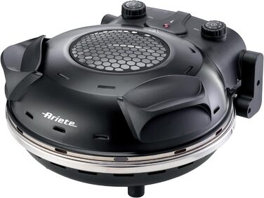 Піч для піци Ariete 928 4 хвилини, ілюмінатор для контролю приготування, 1200 Вт, максимальна температура 400 C, 2 лопатки з нержавіючої сталі, вогнетривкий камінь з антипригарним покриттям, чорний