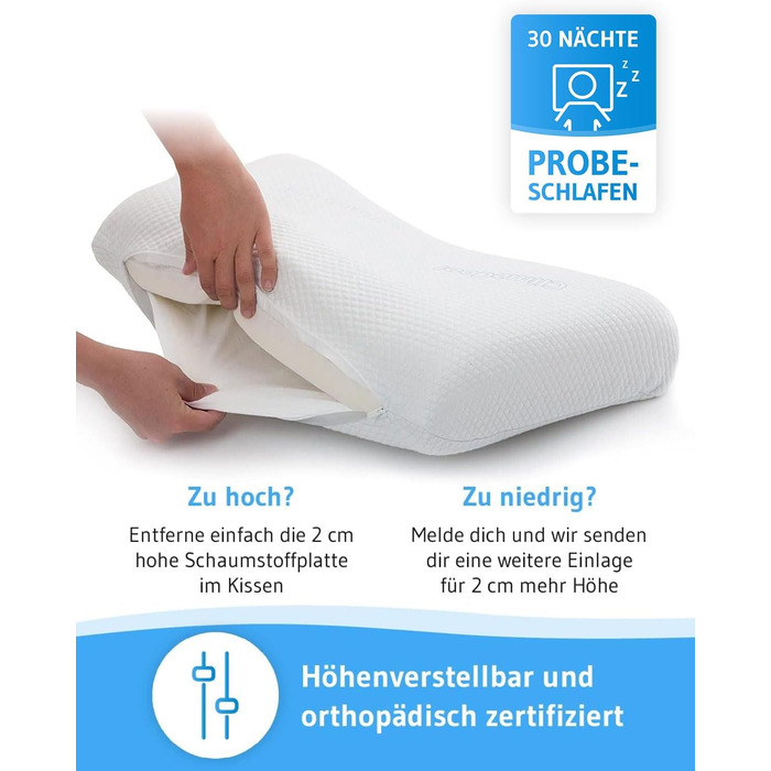 Охолоджувальна подушка VITALice Регульована по висоті подушка для шиї з піни з ефектом пам&39яті з чохлом ClimaCool Класна ергономічна подушка для сну на боці, дихаюча, ергономічна, 56x36x9,5/11,5 см