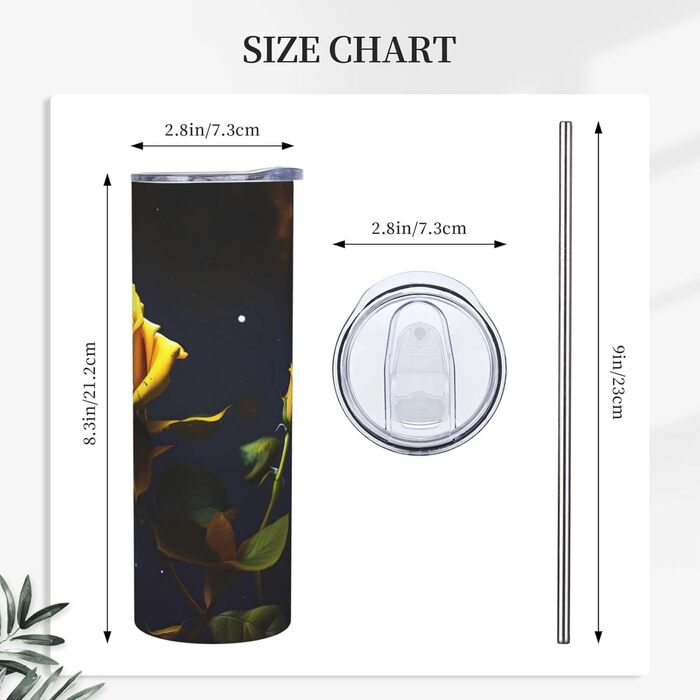 Кухоль з прямою трубочкою, 590 мл, жовті троянди, зоряна ніч, принт, дорожній кухоль, підходить для кемпінгу, офісу та дому