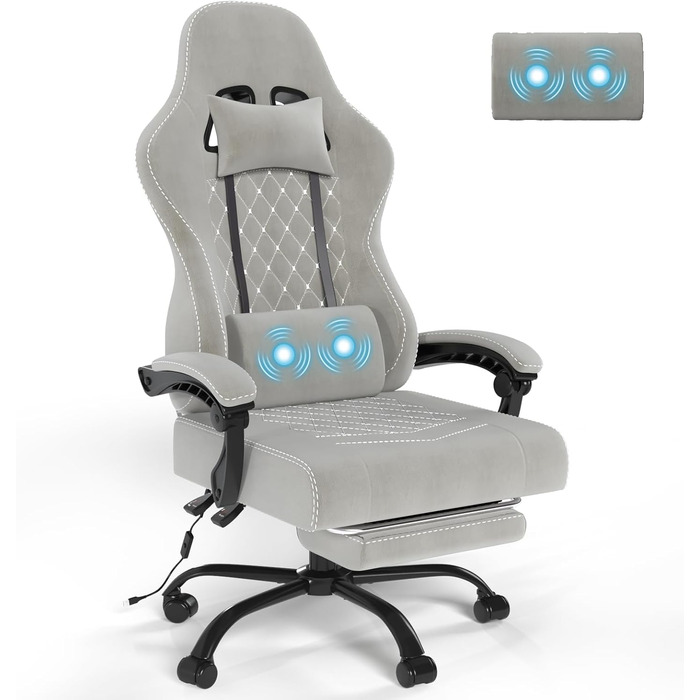 Масажне ігрове крісло Devoko тканинне, гоночне геймерське крісло з м'якої високотехнологічної тканини з масажною поперековою підтр