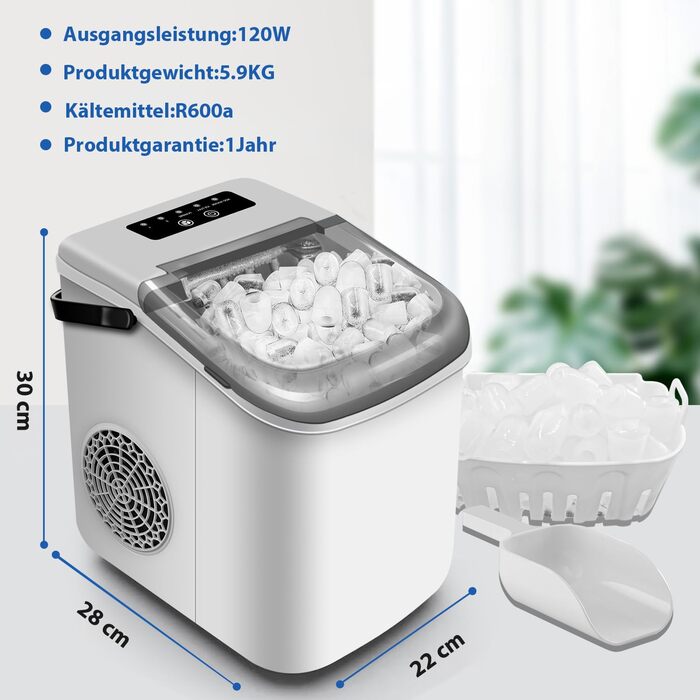 Машина для виробництва кубиків льоду, 15 кг 24 години, 9 кубиків льоду за 6 хвилин, льодогенератор з лопатою для льоду та кошиком, льодогенератор для кухні, офісу, автофургону