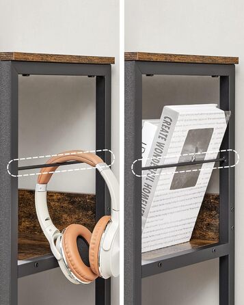 Рівнева полиця, книжкова шафа, окремостояча полиця з 9 відділеннями, для вітальні, спальні, кабінету, кухні, 30 x 100 x 103,1 см, вінтажний коричневий-чорнильний чорний LLS112B01 30Г x 100Ш x 103,1В см Вінтажний коричневий чорнильний чорний, 3-