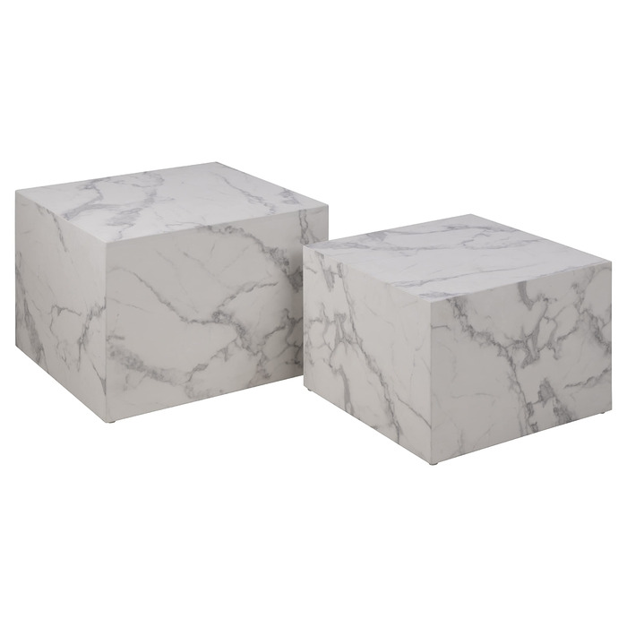 Комплект журнальних столиків AC Design Furniture Dicte Square з 2 шт. , білий з мармуровим ефектом, елегантний стіл для вітальні, приставний столик для вітальні, Ш 58 x В 40 x Г 58 см та Ш 50 x В 33 x Г 50 см