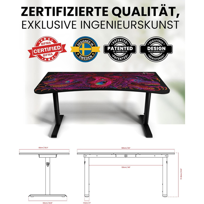 Надширокий вигнутий ігровий та офісний стіл Arozzi Arena з водовідштовхувальним килимком на всю поверхню, вирізами для організації кабелів та сіткою (Crawling Chaos)