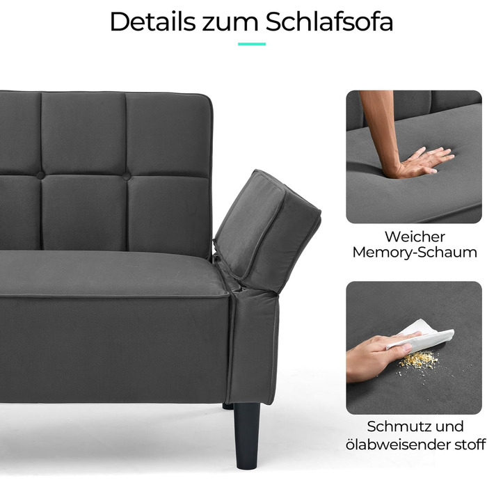 Диван LINSY HOME з функцією сну, розкладний диван з регульованою спинкою та підлокітниками, 3-місний диван з функцією ліжка з оксамитової тканини, спальна зона 230 x 100 см, ідеально підходить для вітальні (сірий)
