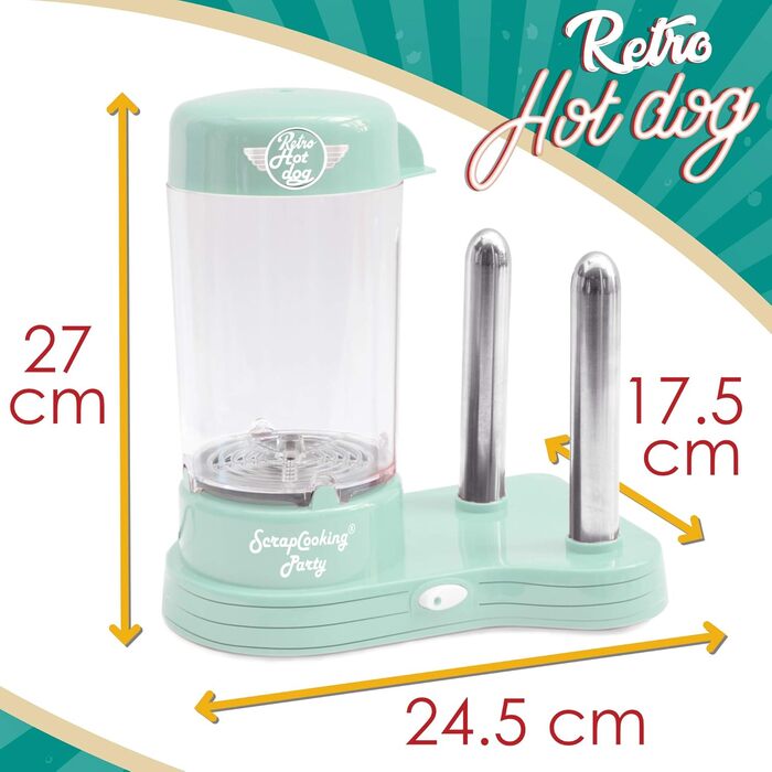 Машина для виготовлення хот-догів ScrapCooking 601 - місткість 12 сосисок і 2 булочки - вінтажний ретро-стиль для вечірок Барбекю Фестивалі Веселощі День народження-Зелений-0601, безпечний для харчових продуктів пластик, білий