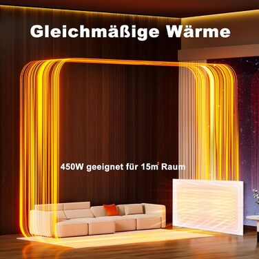 Інфрачервоний настінний обігрівач 450 Вт, настінний інфрачервоний обігрівач із захистом від перегріву та пультом дистанційного керування, 9-годинний таймер, тихий енергозберігаючий електричний обігрівач для спальні, ванної кімнати, офісу площею 10-15 м, 4