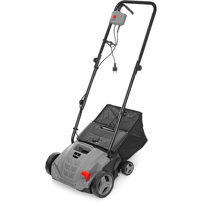 Вертикутер та аератор для газону LEHMANN 2-в-1, 1500 Вт, ширина захвату 32 см, 4 рівні глибини обробки, з травозбірником 30 л, кулькопідшипникові ножі та аераційна валки, сірий колір