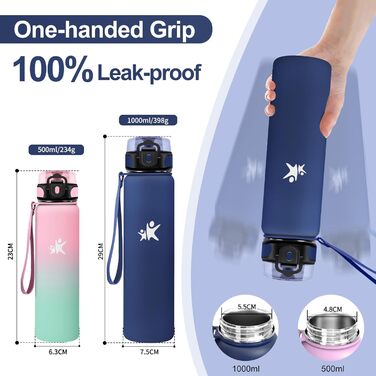 Термос 1 л, герметичний термос, ізольована пляшка без бісфенолу А, пляшка з нержавіючої сталі для спорту, школи, фітнесу, активного відпочинку, кемпінгу, 1000 мл, темно-синій