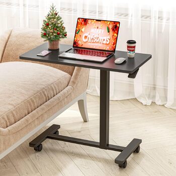 Приставний комп&39ютерний столик Dripex з колесами, регульована висота, дерев&39яний столик для ноутбука, столик для дивана, тумбочка для спальні, вітальні, тумбочка для ліжка, столик над ліжком на колесах, чорний стандарт
