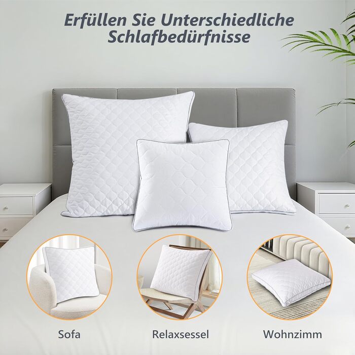 Подушка 80x80 для алергіків, зручна подушка з мікрофібри, приємна для шкіри та дихаюча, підходить для ліжок, диванів, тих, хто спить на боці, на спині та на животі. Забезпечує надійну підтримку без деформації. Білий колір, 80x80 см