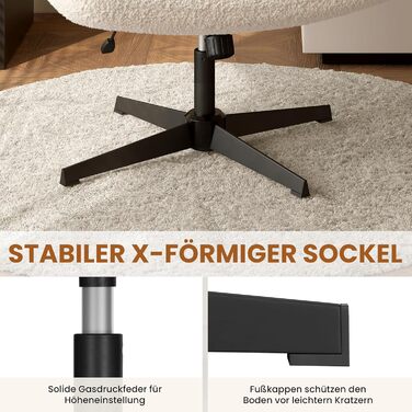 Офісний стілець Yaheetech, стілець для роботи з широкою подушкою сидіння, регульований по висоті обертовий стілець із середньою спинкою, стілець зі схрещеними ногами для офісів та спалень, колір слонової кістки, без коліс