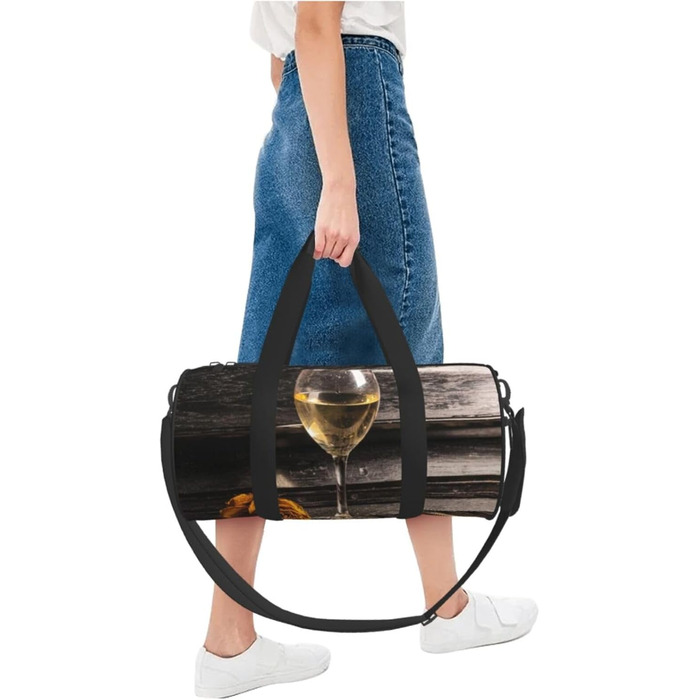 Спортивна сумка, дорожня сумка, вінтажний дизайн Троянда та виноград на клавіатурі, сумка для подорожей на ніч, чорна, універсальний розмір