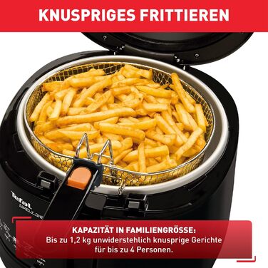 Просто одна електрична фритюрниця Місткість XL для картоплі фрі до 1,2 кг Ексклюзивна система охолодження стін Запчастини, безпечні для миття в посудомийній машині Оглядове вікно регульований термостат Чорний, 1608