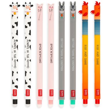 Набір із 8 гелевих ручок LEGAMI від Farm Sweet Farm зі стираним термочутливим чорнилом, чорний, рожевий, зелений, червоний, стираються без використання паперу, наконечник 0,7 мм