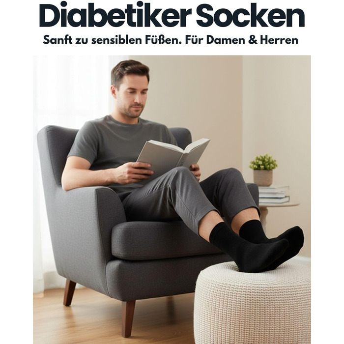 Пар діабетичних шкарпеток для чоловіків та жінок без гумки та безшовні, виготовлені з бавовни. Діабетичні шкарпетки з комфортною манжетою, без гумки, розмір 39-42, чорні., 24 10
