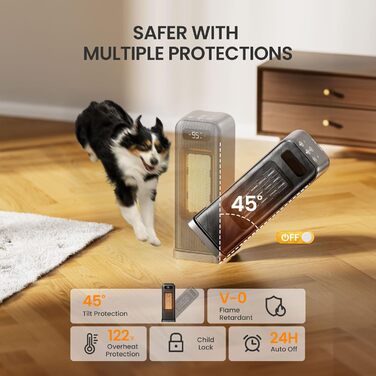 Енергозберігаючий вентилятор-обігрівач, портативний керамічний PTC вентилятор-обігрівач потужністю 1500 Вт, тихий, коливальна панель 70, 12-годинний таймер, захист від перегріву та перекидання, сумісний з Alexa та Google Assistant, чорний, 4 режими, 40 см