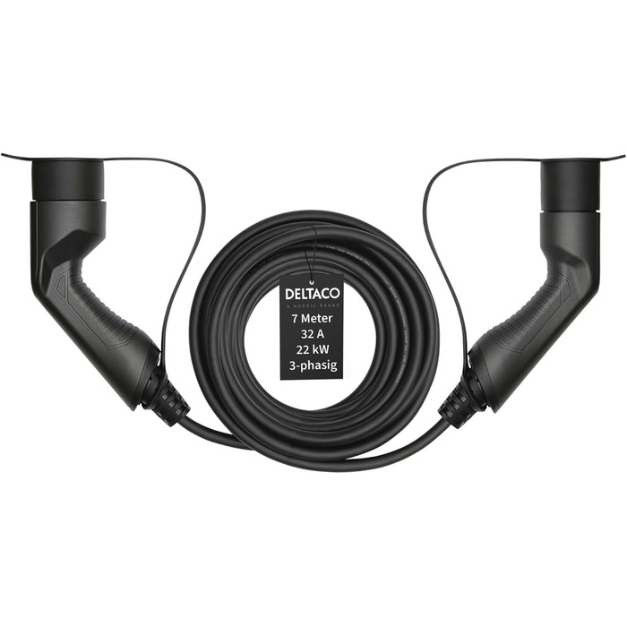 Зарядний кабель DELTACO Type 2 EV для електромобілів та гібридних транспортних засобів, кабель зарядного пристрою Mennekes, сумісн