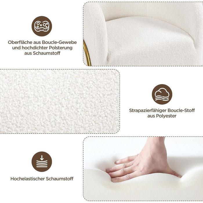 М&39яке крісло Yaheetech Lounge Chair зі спинкою у формі бочки, клубне крісло з V-подібними металевими ніжками, стильне крісло з тканини букле, крісло для телевізора 1