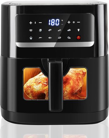 Аерофритюрниця Фритюрниця з оглядовим вікном, Emphsism Airfryer XXL 7L 1700W з цифровим світлодіодним сенсорним екраном, 10 програм, фритюрниця гаряче повітря без жиру, функція підігріву та вбудоване освітлення