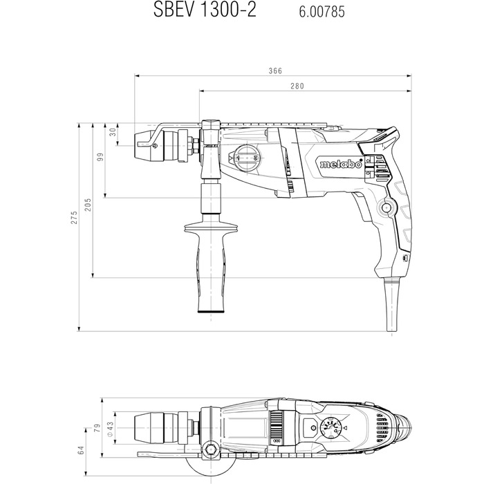 Ударний дриль-шуруповерт Metabo SBEV 1300-2 - 600785500 - З постійною частотою обертання під навантаженням для універсального свердління - довжина кабелю 4 м