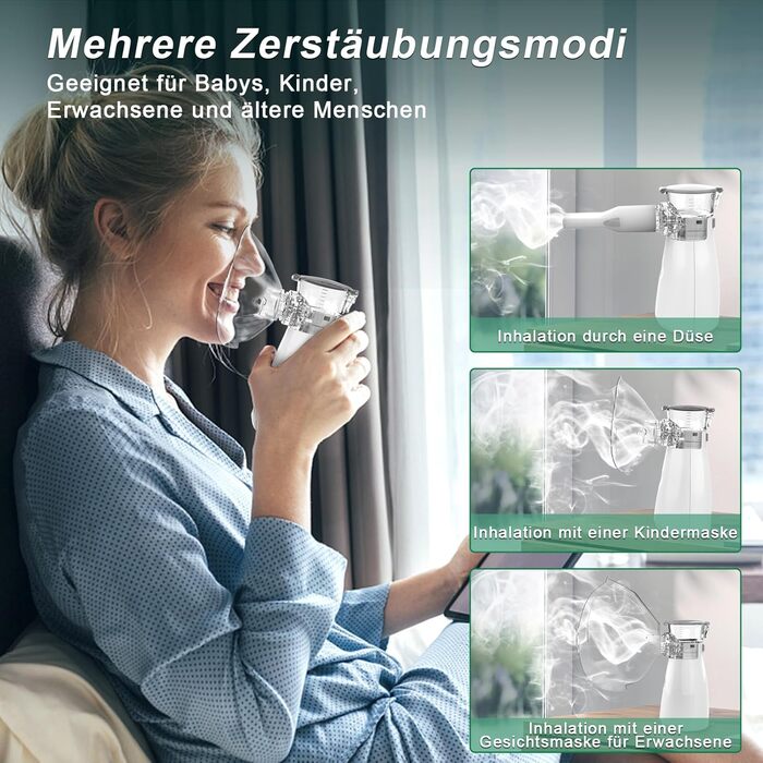 Небулайзер Nauotk Inhaler, портативний інгалятор для дорослих і дітей об'ємом 10 мл безшумний USB-C, що перезаряджається з мундштуком для дому та подорожей, білий