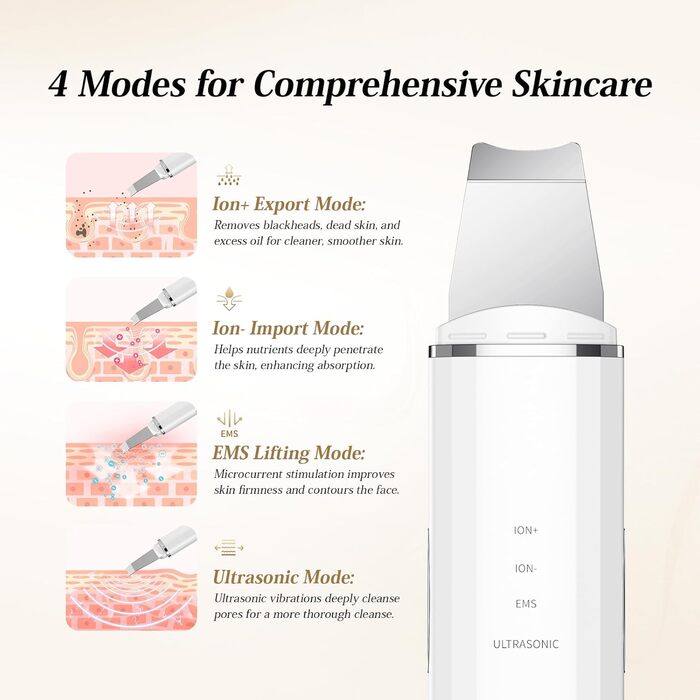 Ультразвуковий пілінговий пристрій ANLAN Скраб для шкіри, ультразвуковий пілінг для очищення пір, засіб для видалення прищів, іонний очищувач шкіри для очищення обличчя, догляд за обличчям, догляд за обличчям (білий)