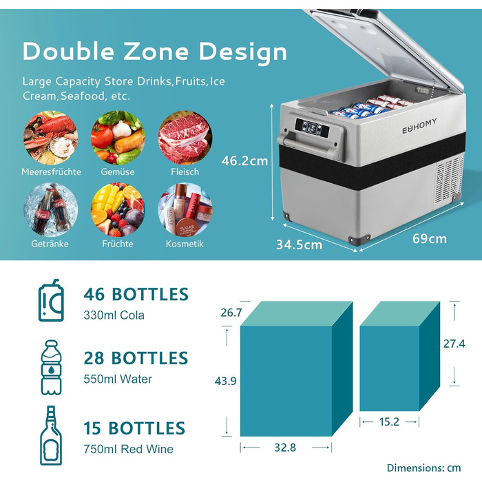 Компресор cool box 45L, автомобільний компресор cool box з керуванням APP, холодильник 12V/240V від -20 до 20 , портативний холоди
