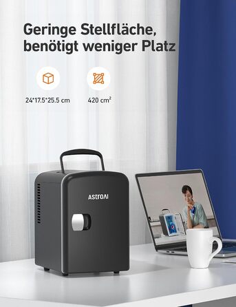 Міні-холодильник AstroAI 4 л, Маленький холодильник для косметики та напоїв, Міні-холодильники на 220В AC/12В DC для авто, офісів,