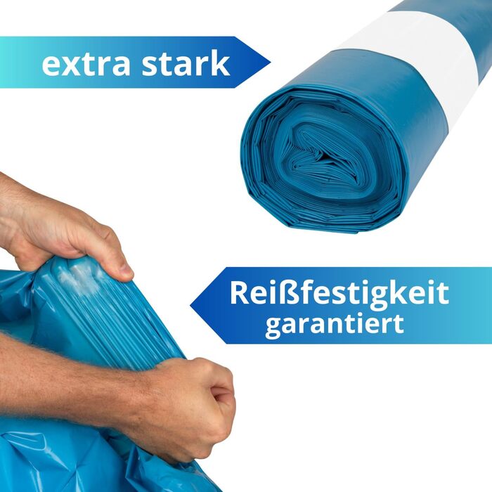 Професійні сміттєві пакети TONECO, 100 надміцних пакетів для сміття - 70 см x 110 см - Сині сміттєві пакети, 120 л - 10 рулонів - Надзвичайно міцні - 100 перероблена плівка (10)