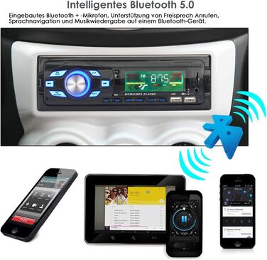 Автомобільна стереосистема iFreGo з Bluetooth гучний зв'язок, Bluetooth 1 Din-радіо USB/TF/MP3-плеєр/AUX-вхід, FM-радіо з пультом дистанційного керування/пультом дистанційного керування на кермі, RDS, швидка зарядка, 60 Вт*4, адаптер антени