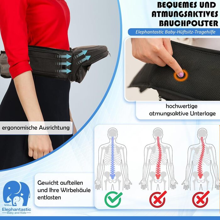 Дитяче крісло-переноска -125 см подовжувач 40 см - Ергономічний стегновий ремінь для новонароджених і малюків, регульований ремінь