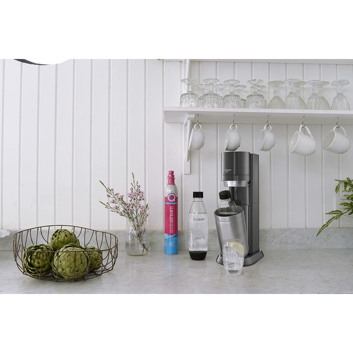 Пакет SodaStream Soda maker DUO з циліндром CO2 Quick-Connect, 2 шт. скляною пляшкою 1 л і пластиковою пляшкою 1 л, яку можна мити в посудомийній машині, висота 44 см, колір титан