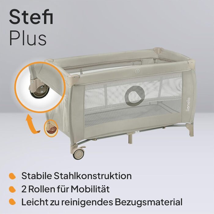 Дитяче ліжечко Lionelo Stefi Plus для подорожей до 15 кг, з матрацом, бічний вхід, блискавка, високоякісний пінопластовий матрац, бежевий