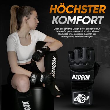 Професійні боксерські рукавички MADGON MMA - професійна якість - високоякісна конструкція - бокс, тренування, мішки з піском, боксерська груша, фріфайт, греплінг, бойові мистецтва - Боксерські рукавички L Чорні/Білі