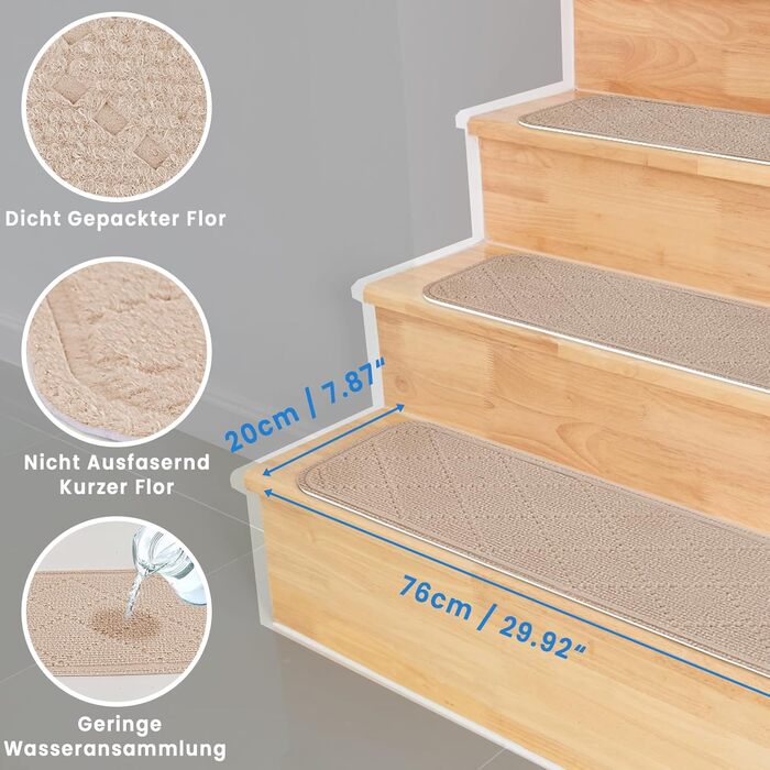 Килимки для сходів 76x20 см, самоклеючі килимки для внутрішніх сходів, 15 шт. , протиковзкі, ріжучі, багаторазові, для захисту домашніх тварин, людей похилого віку та дітей (бежевий)