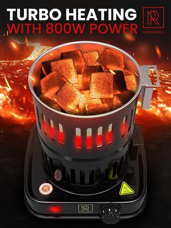 Кальянна вугільна запальничка електрична 800 Вт Turbo вугільна запальничка з дуже довгим кабелем 150 см, знімним кошиком для вугілля та 2 щипцями - Пальник для кальяну для кальянних кубиків Black Black 800w