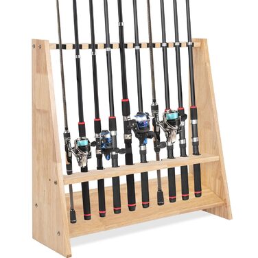 Дерев&39яний тримач для вудок на 10 вудок з кріпильними аксесуарами, 60 x 18 x 58 см, оригінальне дерево, підставка для вудок