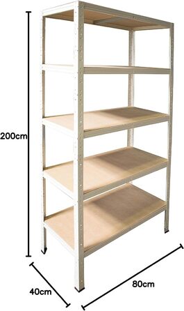 Надміцний домашній стелаж, білий/металевий стелаж з 5 полицями/металевий стелаж для підвалу, гаражний стелаж, стелаж для майстерні або стелаж для зберігання/змішаний металевий стелаж з вантажопідйомністю 175 кг В 200 см / Ш 80 см / Г 40 см, 200x80x40