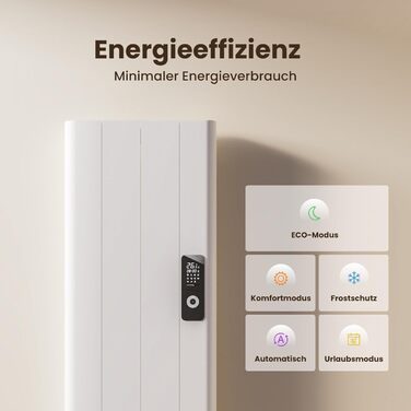 Електричний конвекторний обігрівач EMKE, енергозберігаючий, настінний, 1000 Вт, з РК-дисплеєм, тижневим таймером, пультом дистанційного керування, білий