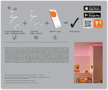 Світлодіодна розумна світлодіодна стрічка Ledvance з технологією WiFi для інтер'єру, змінний колір світла (2700-6500K), кольори RGB змінні, захист IP20, SMART FLEX MULTICOLOR (пакет розширень, 1 метр, для внутрішнього використання)