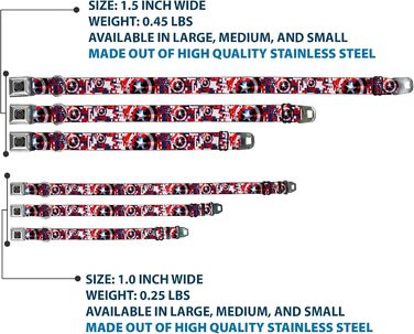 Нашийник для собак Капітан Америка, цифровий камуфляж, синьо-біло-червоний, з застібкою типу автомобільний ремінь, ширина 2,5 см, розмір S (22,9-38,1 см)