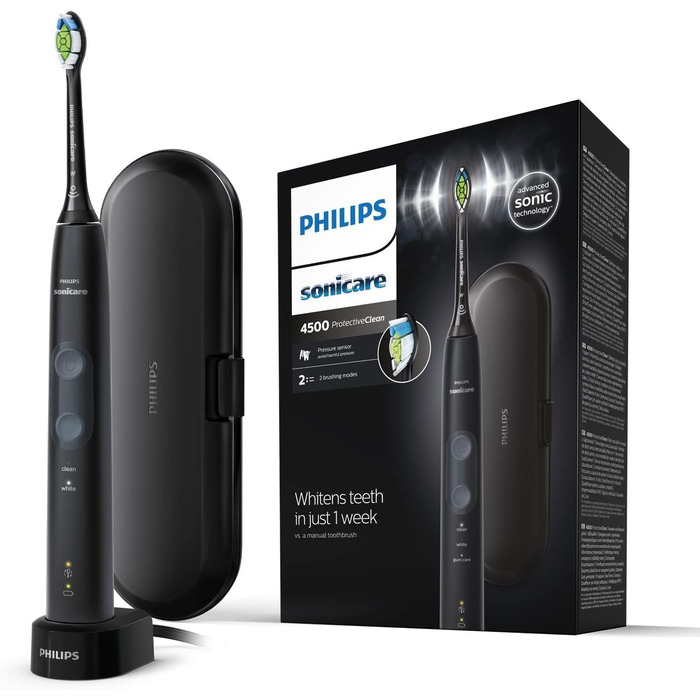 Електрична зубна щітка Philips Sonicare Protective Clean 4500 з технологією Sonic Technology HX6830/53 & Optimal White - щітки 4 шт. и в т.ч. Оптимальні білі щітки 4 упаковки