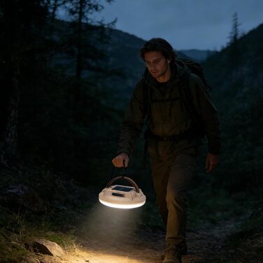 Сонячний кемпінговий ліхтар - світлодіодний акумуляторний яскравий індикатор батареї, високояскраве світлодіодне зовнішнє освітлення Для походів, трекінгу, нічної риболовлі та відключення електроенергії на свіжому повітрі, бежевий