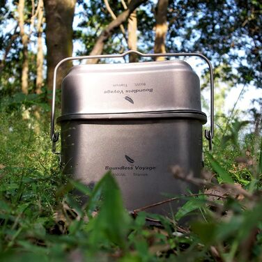 Набір мірних чашок для фляги Boundless Voyage з титану, що використовується у кемпінгових та підвісних кухонних пристроях, у формі нирки, з кришкою та ручками Ti2059C