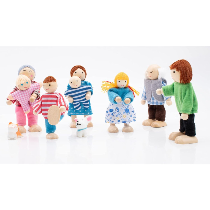 Дерев&39яний ляльковий будиночок для сім&39ї з котом та собакою, фігурки для лялькового будиночка для подарунка на аксесуари для лялькового будиночка