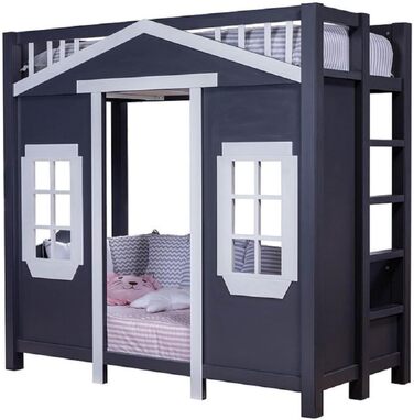 Ліжко для дитячого будинку в стилі кантрі Casa Padrino темно-синє / сіре 208 x 102 x h. 196 см - Дитяче ліжко-горище зі сходами -