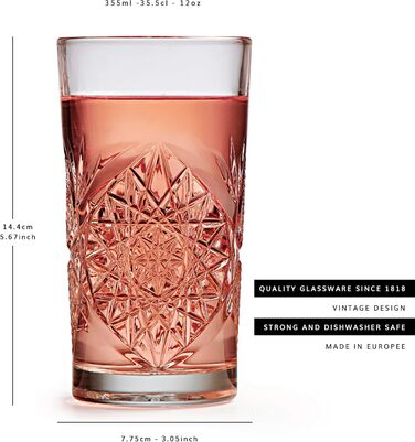 Довга склянка Libbey Hobstar - 355 мл / 35,5 мл - 6 шт. - вінтажний дизайн - можна мити в посудомийній машині - висока якість 6 шт