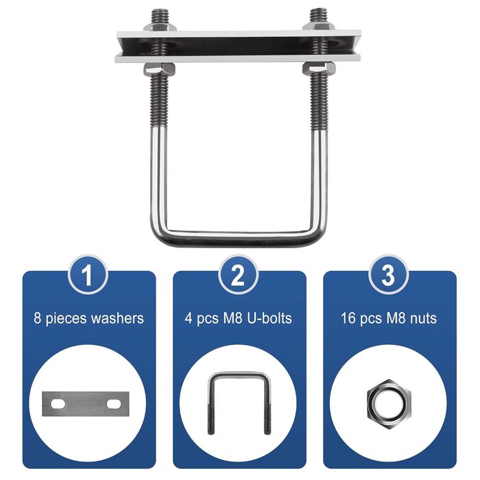 Болт M8, U-подібний різьбовий кронштейн, квадратні болти, U-болтові затискачі, U-болти для саду, автофургону, саморобки, сонячної установки та кріплення (4 шт., M8x60x100 мм)