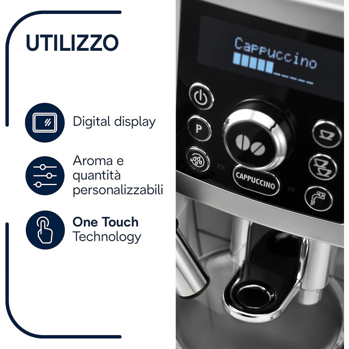 Повністю автоматична кавоварка (тиск 15 бар, автоматична система капучино, знімний резервуар для води 1,8 л, LCD панель, автоматичне очищення) сріблястий/чорний Кавоварка з удосконаленою молочною системою, 23.460.SB